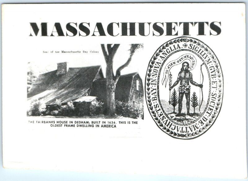 c1950s Massachusetts RPPC Seal of the Bay Colony 1636 Dedham Fairbanks Home A113