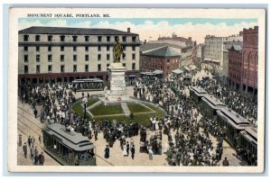 c1920's Trolley Car, Monument Square Portland Maine ME Unposted Postcard 