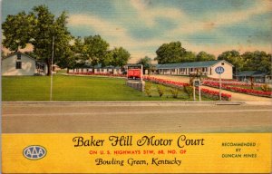 Linen Postcard Baker Hill Motor Court Motel US 31W, 68 Bowling Green, Kentucky