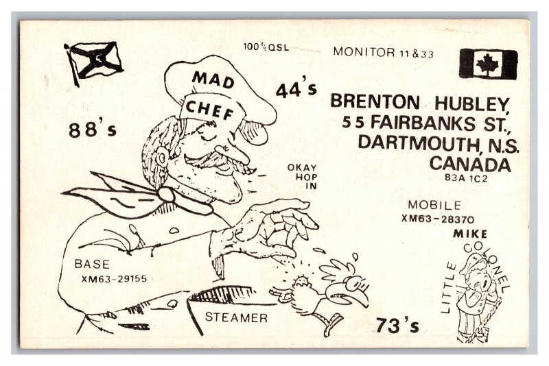 Postcard QSL CB Ham Radio Amateur Card From Dartmouth N.S. Canada XM63-29155