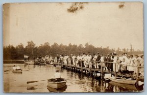 c1910's People Dock Boats Scene RPPC Photo Unposted Antique Postcard