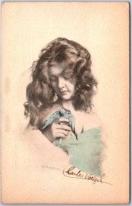VINTAGE POSTCARD BEAUTIFUL WOMAN WITH BLUE-TINTED DOVE SYMPATHY DENVER 1912