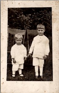 RPPC Edwardian Little Boys Brothers in White Postcard G25