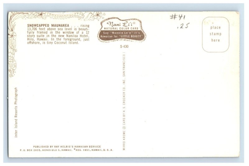 Vintage Snowcapped Maunakea Hilo Hawaii Postcards P166E