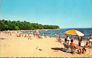 Maine Naples Sebago Lake State Park Sandy Beach Scene 1968