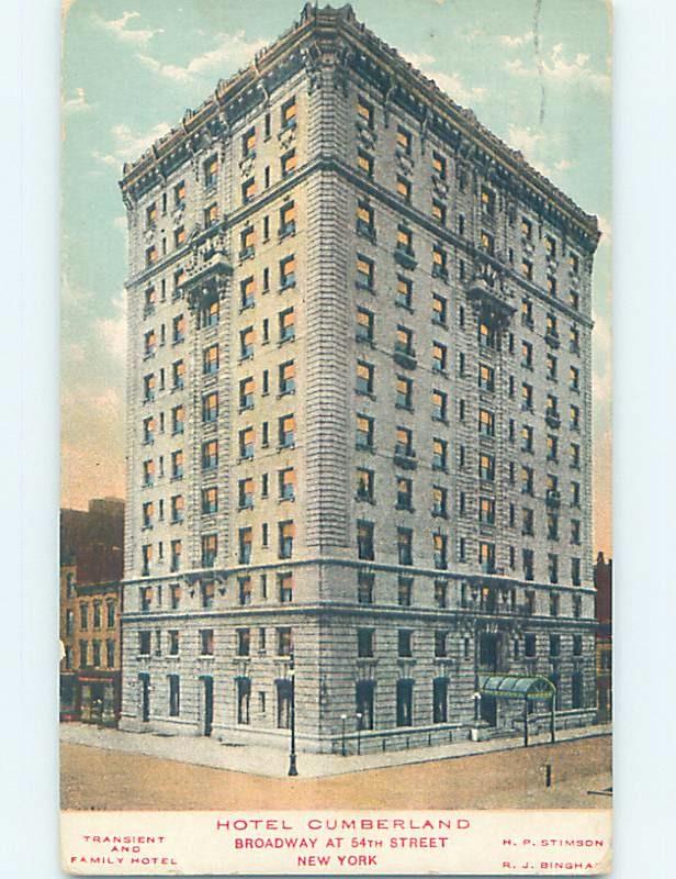 Divided-Back CUMBERLAND HOTEL AT BROADWAY & 54TH STREET New York City NY B3129