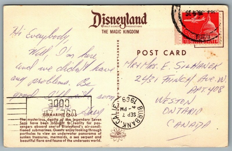 Postcard Anaheim CA c1969 Disneyland Submarine Falls Tomorrowland E-8