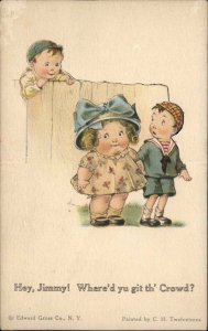 Twelvetrees Cut-Out Die-Cut Pop-Up Little Boy on Fence c1910 Postcard