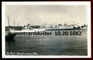 h5110 - BAIE COMEAU Quebec 1940s Steamers in Harbor. Real Photo Postcard