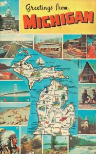 USA Greetings from Michigan Map Vintage Postcard 07.28