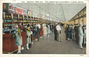 Postcard 1920s Mexico Tijuana Mexicali Beer hall Longest bar in world MX24-1102