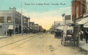 1921 Northern Pacific Railroad tracks Tower Ave CENTRALIA WA postcard 12495