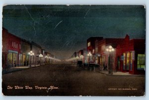 Virginia Minnesota MN Postcard White Way Night Scene Building Road 1927 Vintage