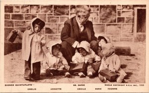 Vintage Postcard ON Callander Dionne Quintuplets with Doctor Dafoe 1936 S96