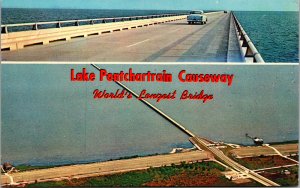 Vtg 1950s Lake Pontchartrain Causeway Louisiana LA Postcard