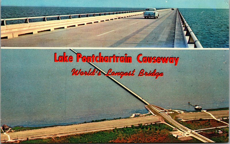 Vtg 1950s Lake Pontchartrain Causeway Louisiana LA Postcard