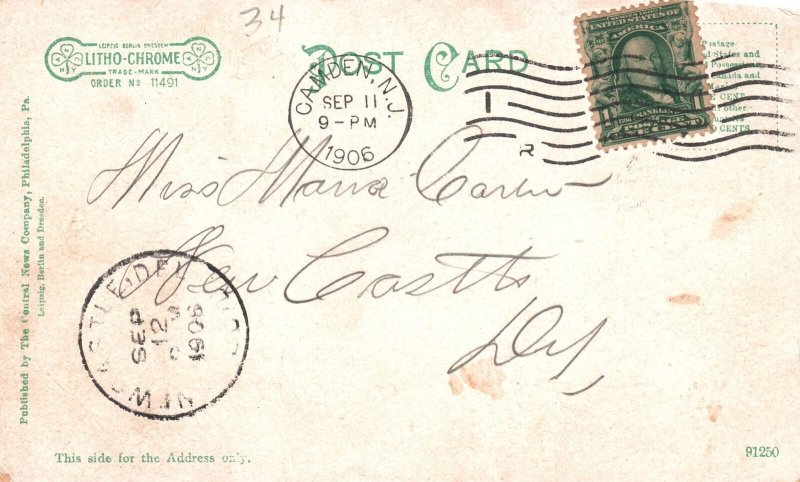 Vintage Postcard 1906 New & Old County Court House Landmark Camden New Jersey NJ