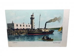 Paddle Steamer PS Cambria At Lighthouse Scarborough Vintage Postcard c1910 VGC