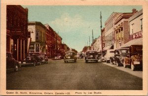 Postcard ON Kincardine Queen St. North Drug Store Old Cars Street View 1951 M65