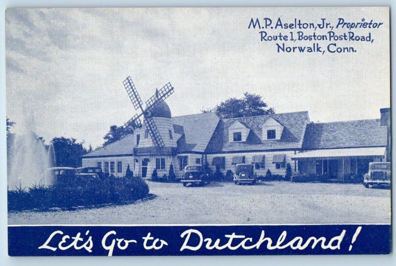 Norwalk Connecticut Postcard MP Aselton Dutchland Motoring Public c1940 Vintage