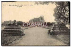 Old Postcard Chenonceaux I and L castle Entree The Sphinx