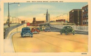 Ohio Cleveland Main Avenue Bridge Automobiles Klein 1940s Postcard 22-9103