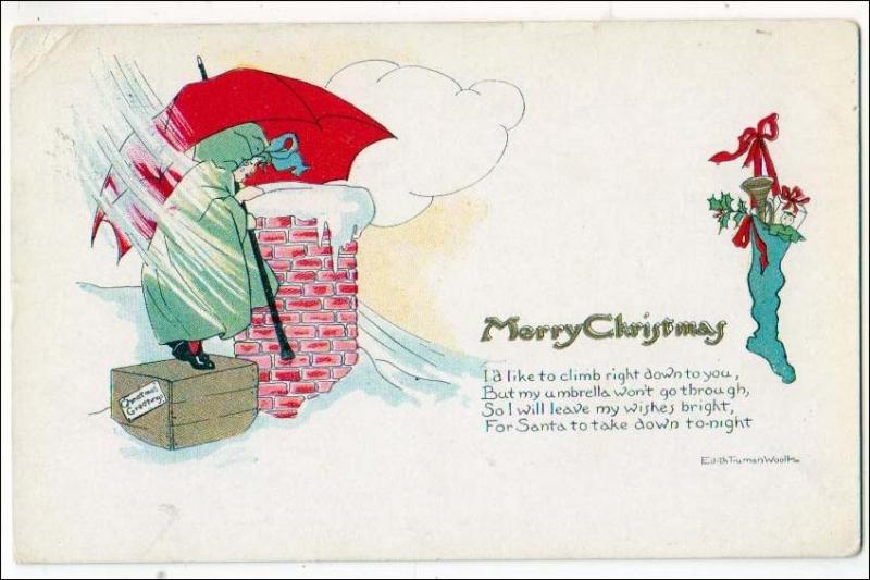 Greeting - Christmas - Looking Down the Chimney by Edith Truman Woolh