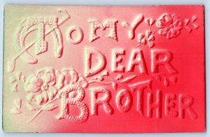 To My Dear Brother Postcard Horseshoe Flowers Airbrushed Embossed c1910's