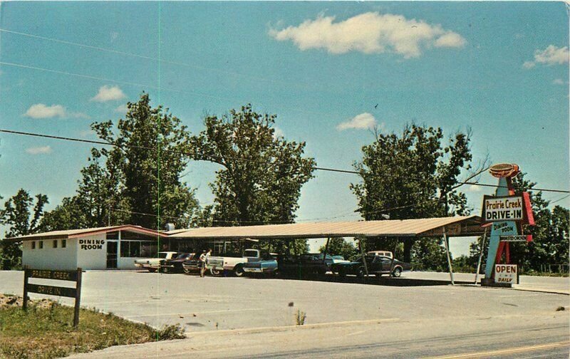 Rogers Arkansas 1960s Prairie Creek Drive In Restaurant autos Postcard 21-5937