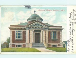 Pre-1907 MEMORIAL LIBRARY Rockland Massachusetts MA A3196