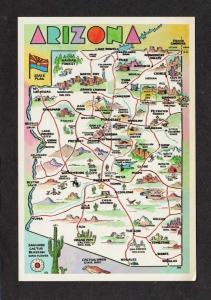 AZ State Map ARIZONA Wickenburg Kingman Tempe Postcard