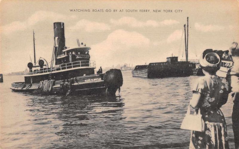 New York City South Ferry Watching Boats Go By Vintage Postcard JH230879 