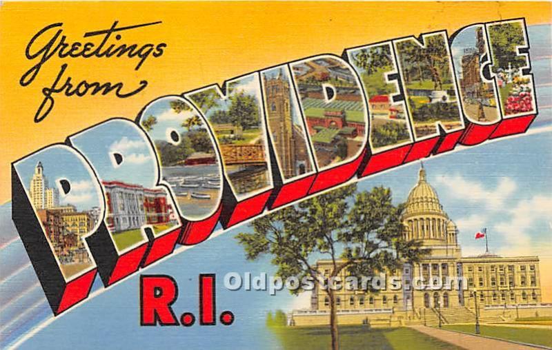 Greetings from, Linen Providence, Rhode Island, RI, USA Large Letter Unused 