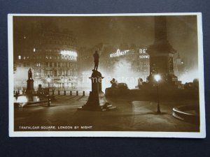 London by Night TRAFALGAR SQUARE c1930's RP Postcard