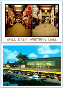 2 Postcards WALL, South Dakota SD ~ Drug Store WALL DRUG WESTERN MALL 4x6