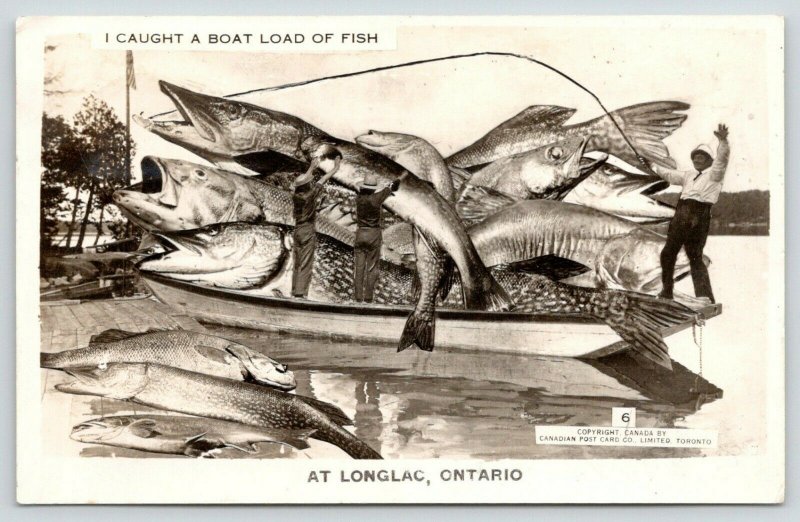 Longlac Bay ON~Paul Hasn't Caught Any Exaggerated Fish Like This (Yet)~RPPC 1919 