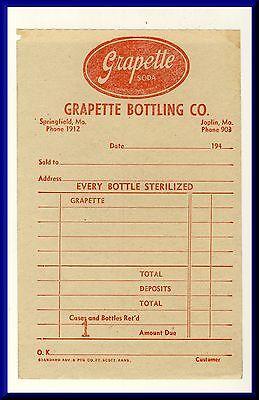 Grapette Bottling Co. Order Slip/Invoice, Springfield, Mi...