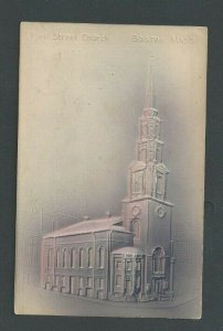 Ca 1904 Post Card Boston MA Park Street Church Grayish Airbrushed Embossed