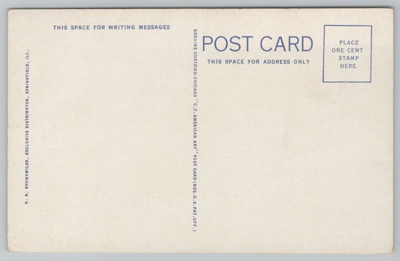 Linen~US Post Office Springfield Illinois~Vintage Postcard