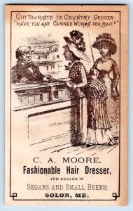 1880's SOLON ME*MOORE*HAIRDRESSER SEGARS (CIGARS) SMALL BEERS*CANNED WORMS BAIT!