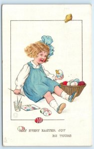 MAY EVERY EASTER JOY BE YOURS Cute Girl w/EGGS 1914 Tuck Postcard