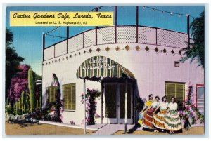 c1930's Cactus Gardens Cafe Laredo Texas TX, Woman Scene Front Vintage Postcard