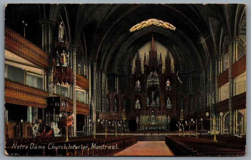 Postcard Montreal Quebec c1910s Notre Dame Church Interior View of Nave