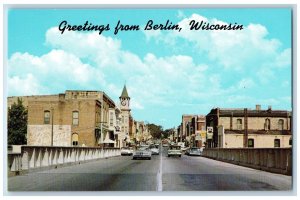 Berlin Wisconsin WI Postcard Greetings Huron Street Looking East c1960s Vintage