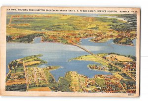 Norfolk Virginia VA Postcard 1938 Aerial View Boulevard Bridge