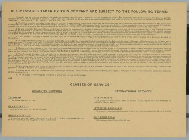 1958 Western Union Telegram Wilmington Iron Works North Carolina Confirmatio 305 