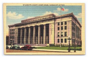 Wyandotte County Court House Kansas City Kansas Postcard Old Cars