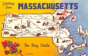 Greetings from Massachusetts USA Map 1970 