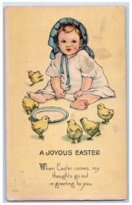 1916 Joyous Easter Greeting Little Girl Eating Chicks Jamestown NY Postcard