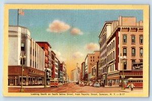 Syracuse New York NY Postcard Looking South On South Salina Street c1940 Vintage